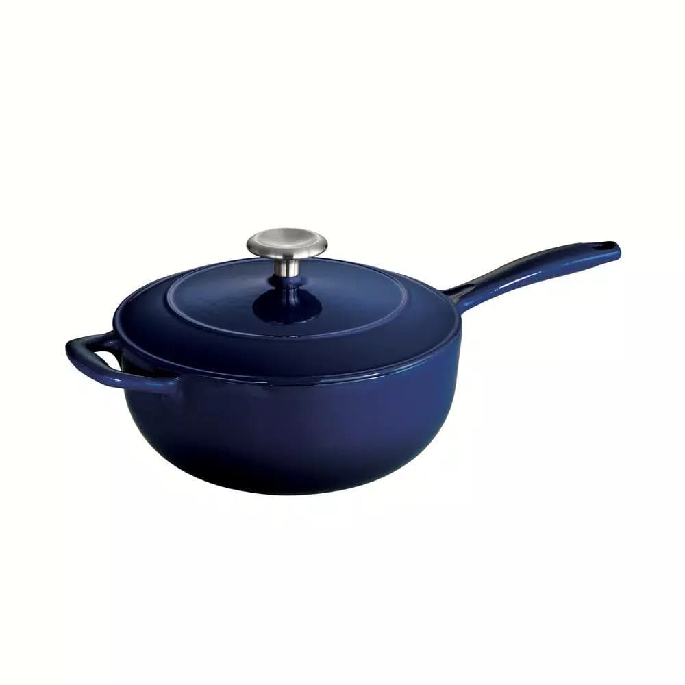 Tramontina Gourmet 3 Qt. Enameled Cast Iron Saucier with Lid, Gradated Cobalt Blue