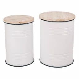 Glitzhome Farmhouse Enamel Metal Round Container Set with Wood Lids, Set of 2 thumbnail 3