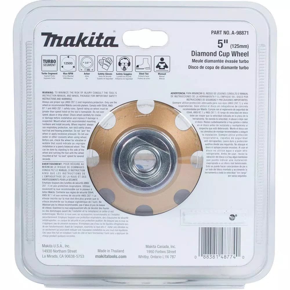Makita 5 in. Turbo Low-Vibration Diamond Cup Wheel for Angle Grinders