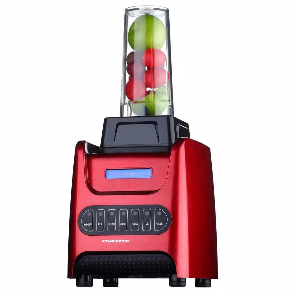 Ovente 1000W Professional Personal Blender with 13.5 oz Travel Mug and Tamper, Red
