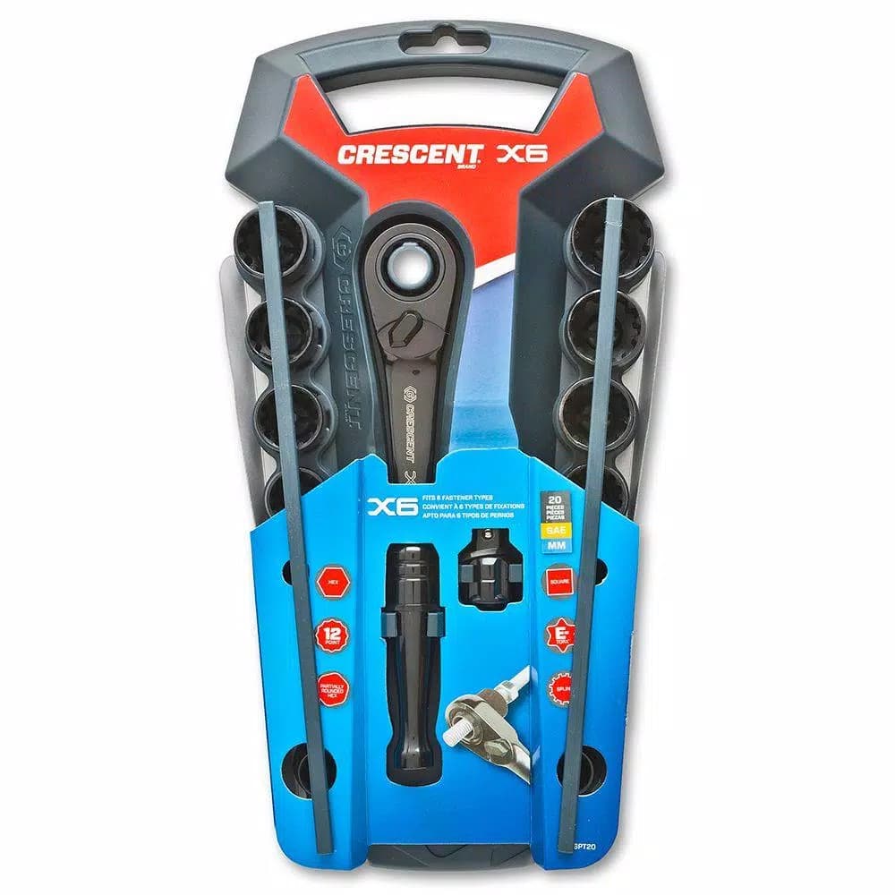 Crescent X6 3/8 in. Drive Pass-Thru Ratchet and Socket Set, 20-Piece