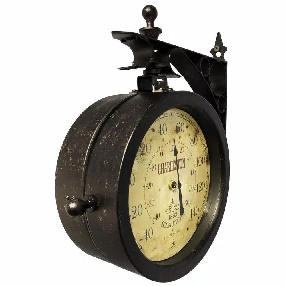 Infinity Instruments Charleston 8 in. Round Double-Sided Outdoor Wall Clock & Thermometer