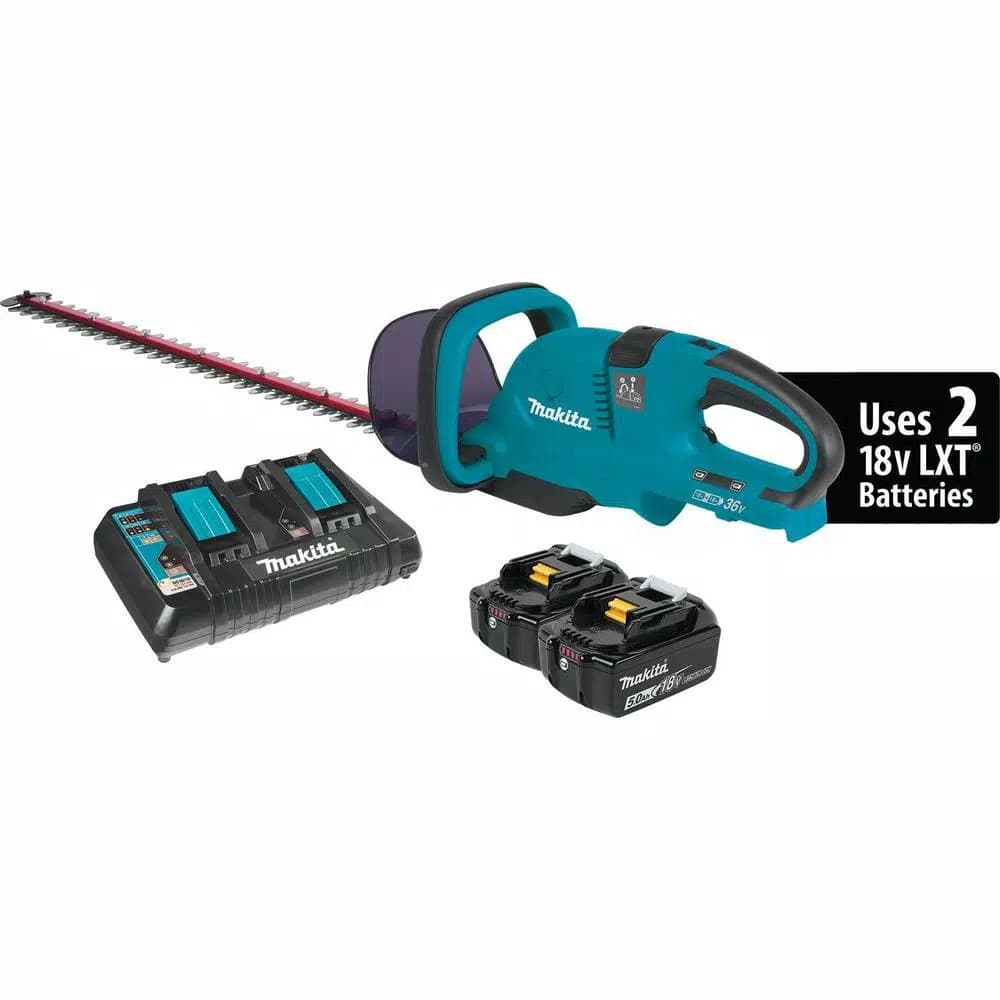 Makita 36V (18V x2) LXT Cordless Hedge Trimmer Kit with (2) 5.0 Ah Batteries and Dual Port Charger