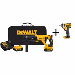 DEWALT 20V MAX XR Brushless 1 in. SDS Plus D-Handle Rotary Hammer Kit with (2) 4.0Ah Batteries & 3/8 in. Impact Wrench thumbnail 1