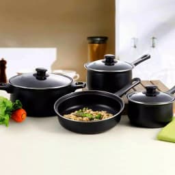 Gibson Home Chef Du Jour 7-Piece Carbon Steel Nonstick Cookware Set, Black thumbnail 3