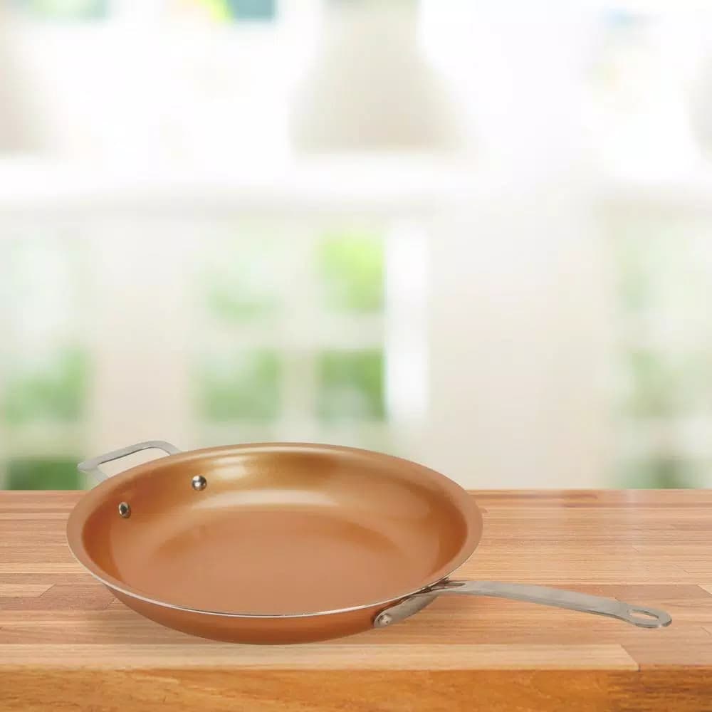 Unbranded Kitchen Details 12 in. Aluminum Nonstick Copper Frying Pan with Induction Bottom