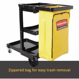 Rubbermaid Commercial Products Commercial Plastic Cleaning Cart with 3 Shelves and Zippered Yellow Vinyl Bag thumbnail 7
