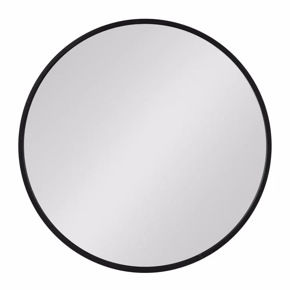 Kate and Laurel Black Contemporary Round Wood Framed Accent Mirror, 25.59 in.