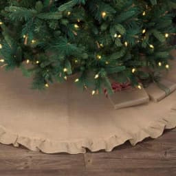 VHC Brands 55 in. Jute Burlap Natural Tan Rustic Holiday Tree Skirt with Flannel Lining thumbnail 3