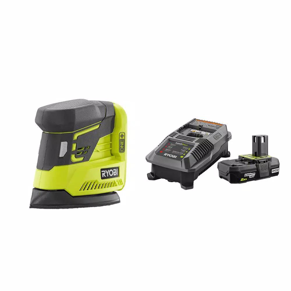 RYOBI 18V ONE+ Corner Cat Finish Sander Kit with 2.0 Ah Battery and Charger