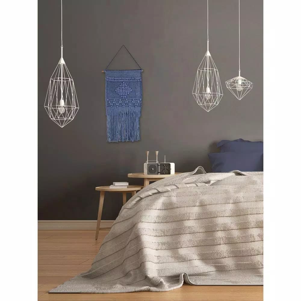 Unbranded Marmont Hill Blue Diamond Macrame Wall Tapestry - Hand Woven Cotton Wall Hanging