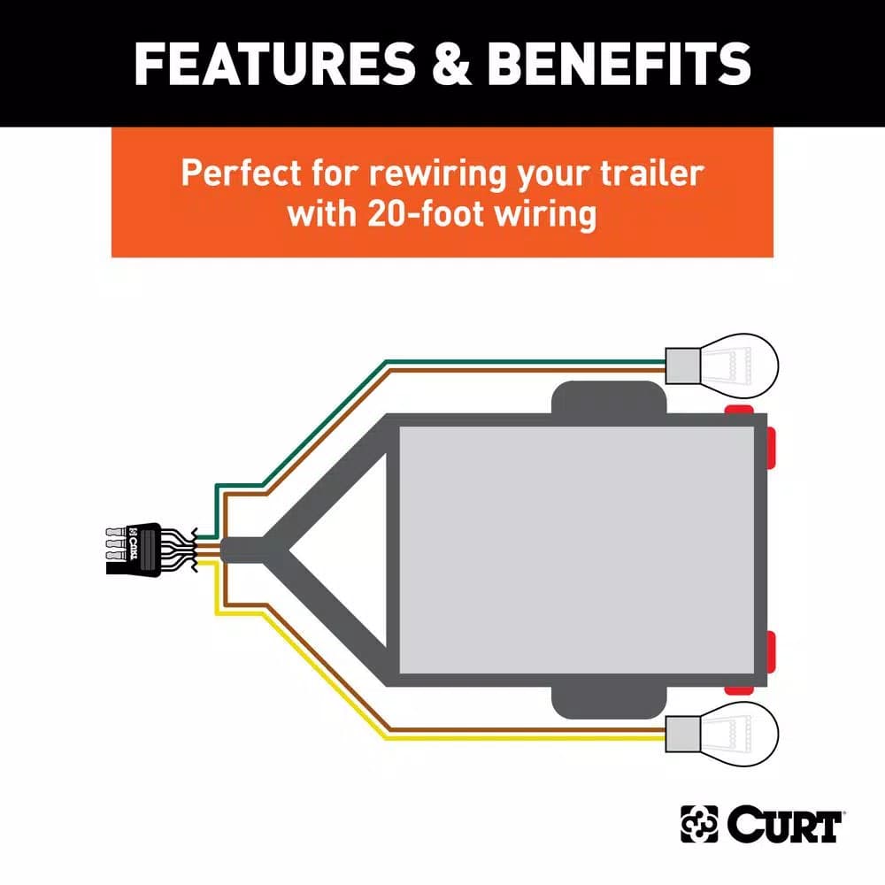 CURT 4-Way Flat Trailer Connector Kit with 20' Color-Coded Wires