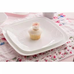 Corelle Boutique 16-Piece Cherish Porcelain Dinnerware Set, White Embossed Floral, Service for 4 thumbnail 2