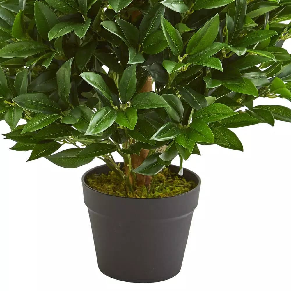 Nearly Natural 3 ft. Artificial Bay Leaf Topiary Tree, UV-Resistant Indoor/Outdoor Greenery