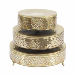 LITTON LANE Gold Iron and Glass Mosaic Round Cake Stand Set of 3 thumbnail 2