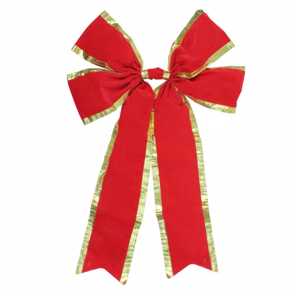 Northlight 24 in. x 38 in. Red Velveteen 4-Loop Christmas Bow with Gold Trim