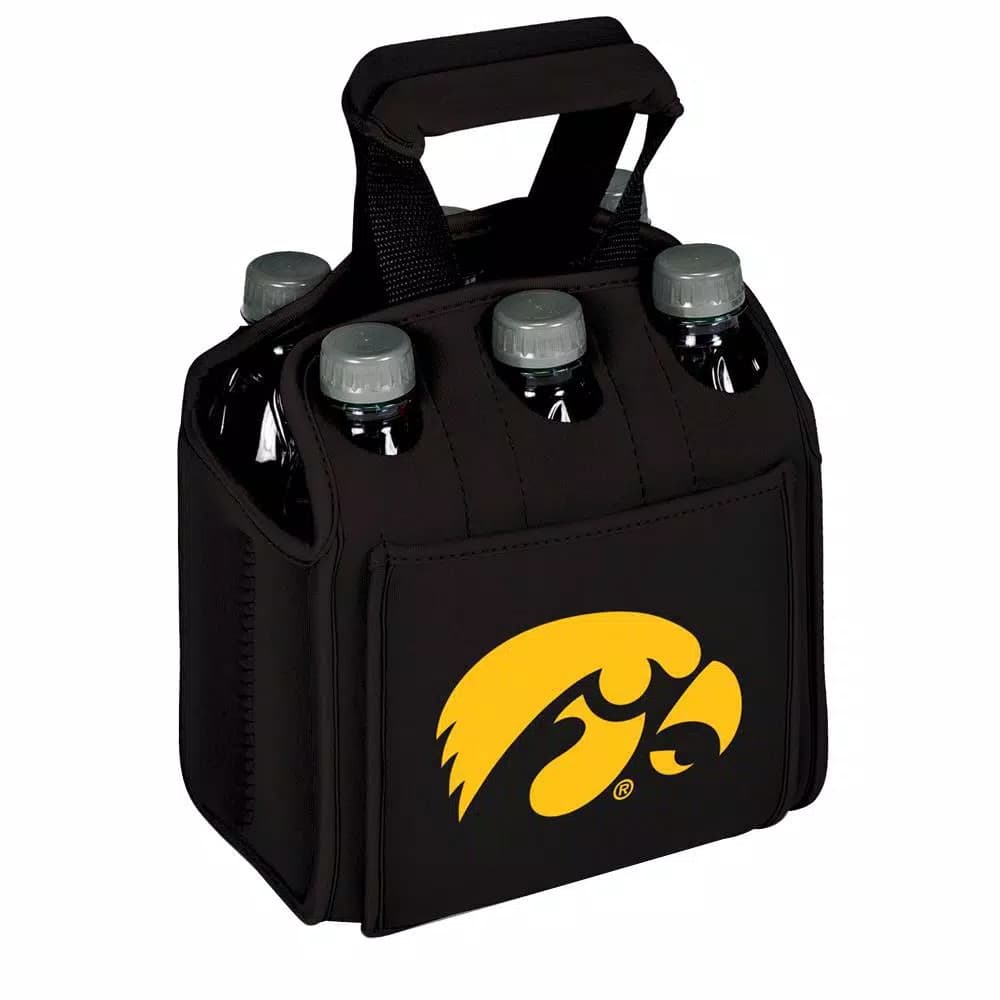 Picnic Time University of Iowa Hawkeyes 6-Bottle Insulated Neoprene Beverage Carrier, Black