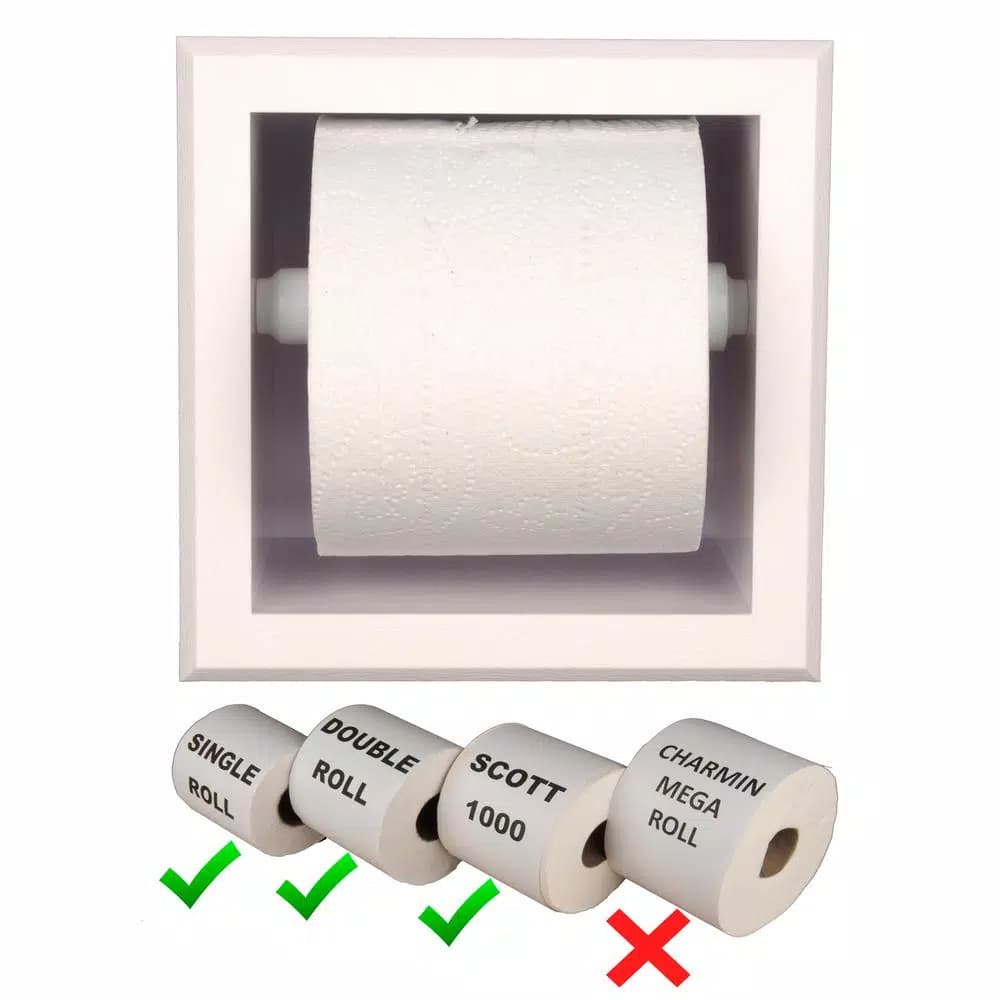 Unbranded Bradford Recessed Toilet Paper Holder, White Plastic with Bevel Frame