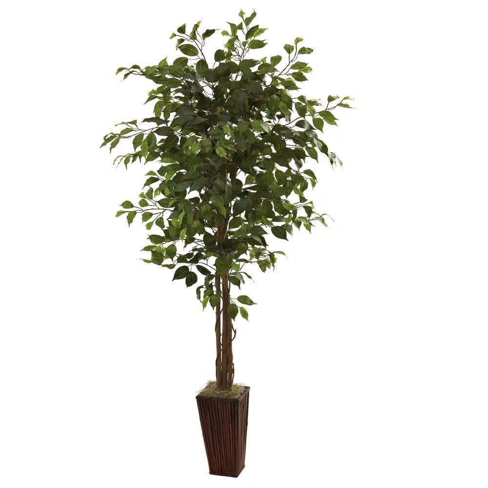 Nearly Natural 6 ft. Artificial Ficus Tree with Bamboo Planter