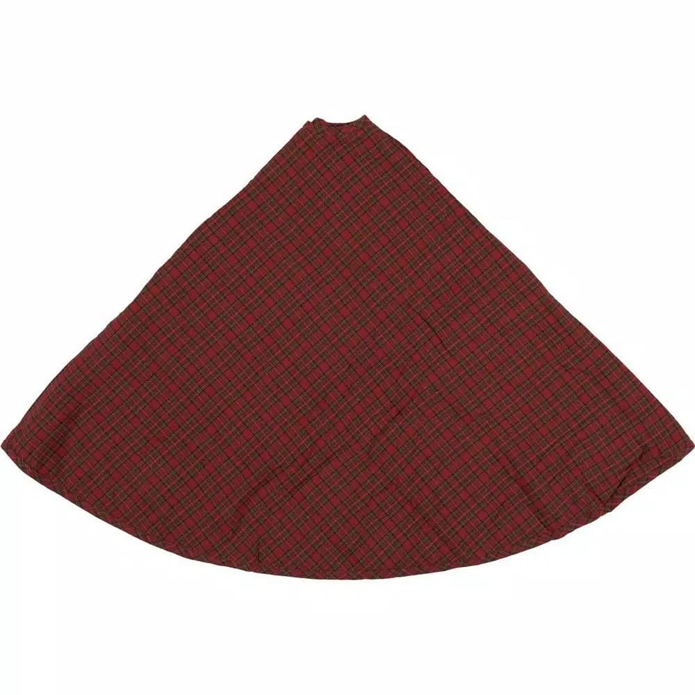 VHC Brands 55 in. Tea Star Dark Tan Traditional Christmas Tree Skirt - Reversible Patchwork Design