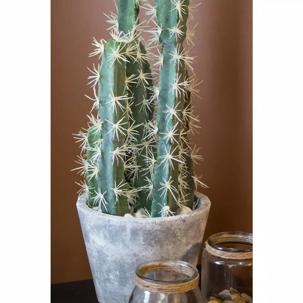Nearly Natural Decorative Tall Cactus Collection with Modern Cement Planter and White River Rocks