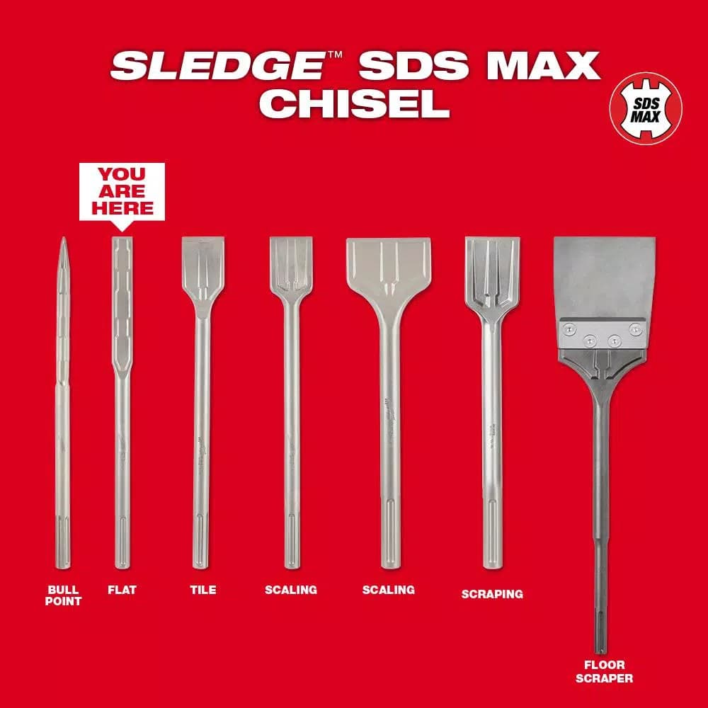 Milwaukee SDS-MAX SLEDGE 1 in. x 16 in. Flat Chisel Bit for Concrete Demolition