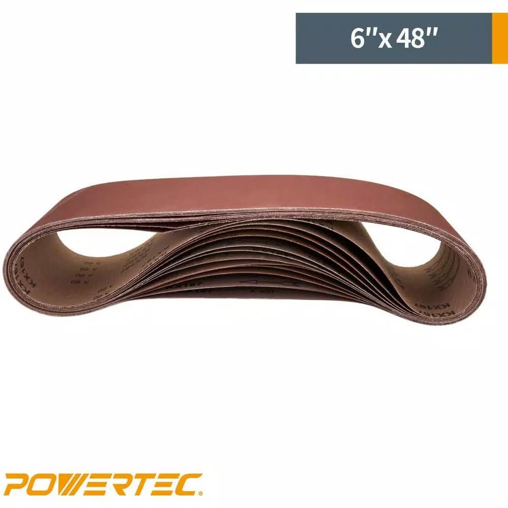POWERTEC 6 in. x 48 in. 60-Grit Aluminum Oxide Sanding Belts, 10-Pack