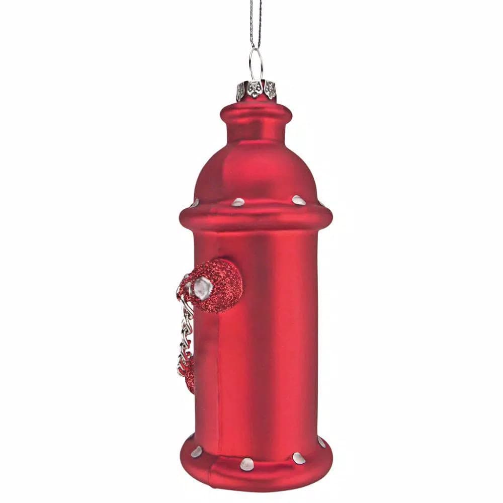 Design Toscano 5 in. Fire Hydrant Blown Glass Holiday Ornament, Red