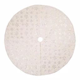 Glitzhome 48 in. White Plush Snowflake Christmas Tree Skirt thumbnail 1