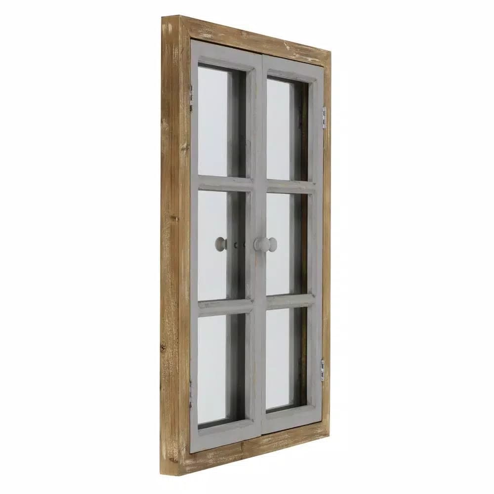Aspire Home Accents Pueblo Distressed Wood Windowpane Accent Mirror - Medium Brown & Blue-Gray