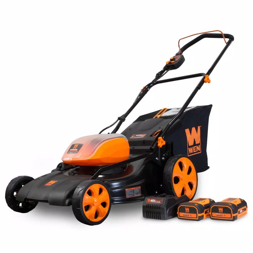 WEN 40V Max Cordless 19 in. 3-in-1 Walk Behind Push Lawn Mower with 2 Batteries and Charger