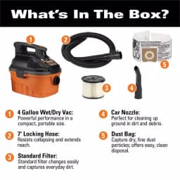 RIDGID 4 Gallon 5.0 Peak HP Portable Wet/Dry Shop Vacuum with Locking Hose and Car Nozzle thumbnail 2