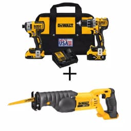 DEWALT 20V MAX XR Brushless Hammer Drill and Impact Driver Combo Kit with Bonus Reciprocating Saw thumbnail 1