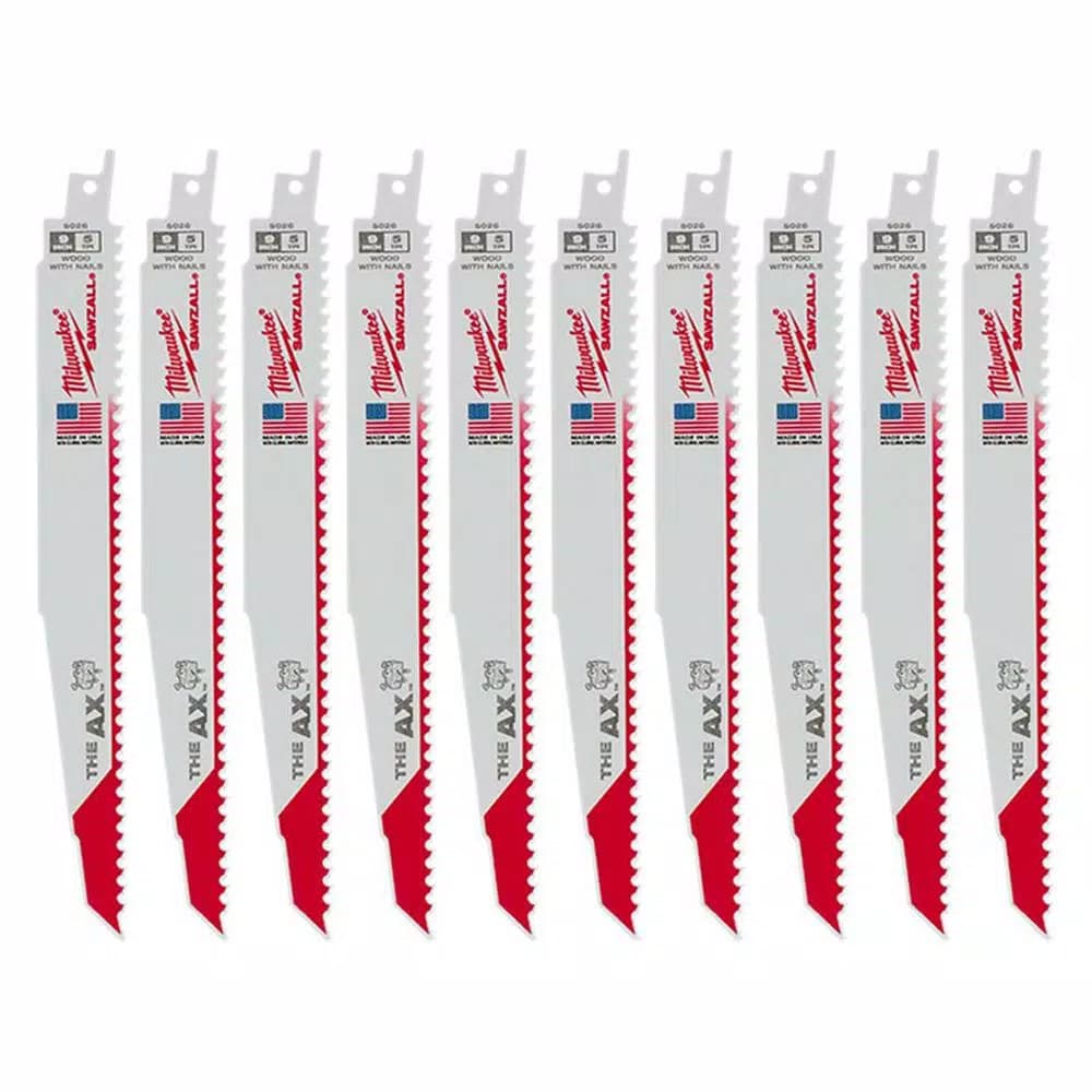 Milwaukee AX 9 in. 5 TPI Nail-Embedded Wood Reciprocating Saw Blades (10-Pack)