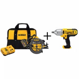 DEWALT 60V MAX FLEXVOLT 7-1/4 in. Brushless Circular Saw Kit with 6.0Ah Battery & Bonus 1/2 in. Impact Wrench thumbnail 1