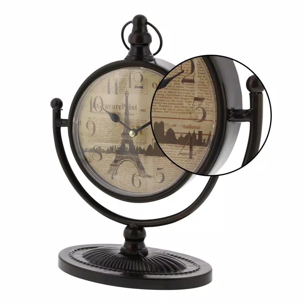 LITTON LANE 12 in. x 4 in. Round Iron Table Clock Set, 4-Pack, Tarnished Black Finish