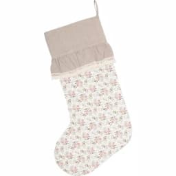 VHC Brands 20 in. Carol Creme White Floral Cotton Christmas Stocking with Lace and Wood Buttons thumbnail 2