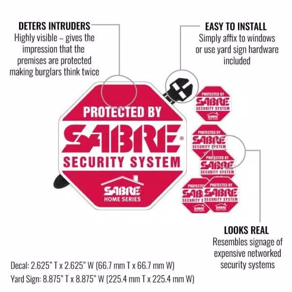 SABRE Home Security Yard Sign and Window Decal Set - Red Deterrent Signage