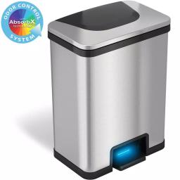 Halo TapCan 13 Gallon Smart Step Pedal Sensor Trash Can, Brushed Stainless Steel with Black Trim thumbnail 1