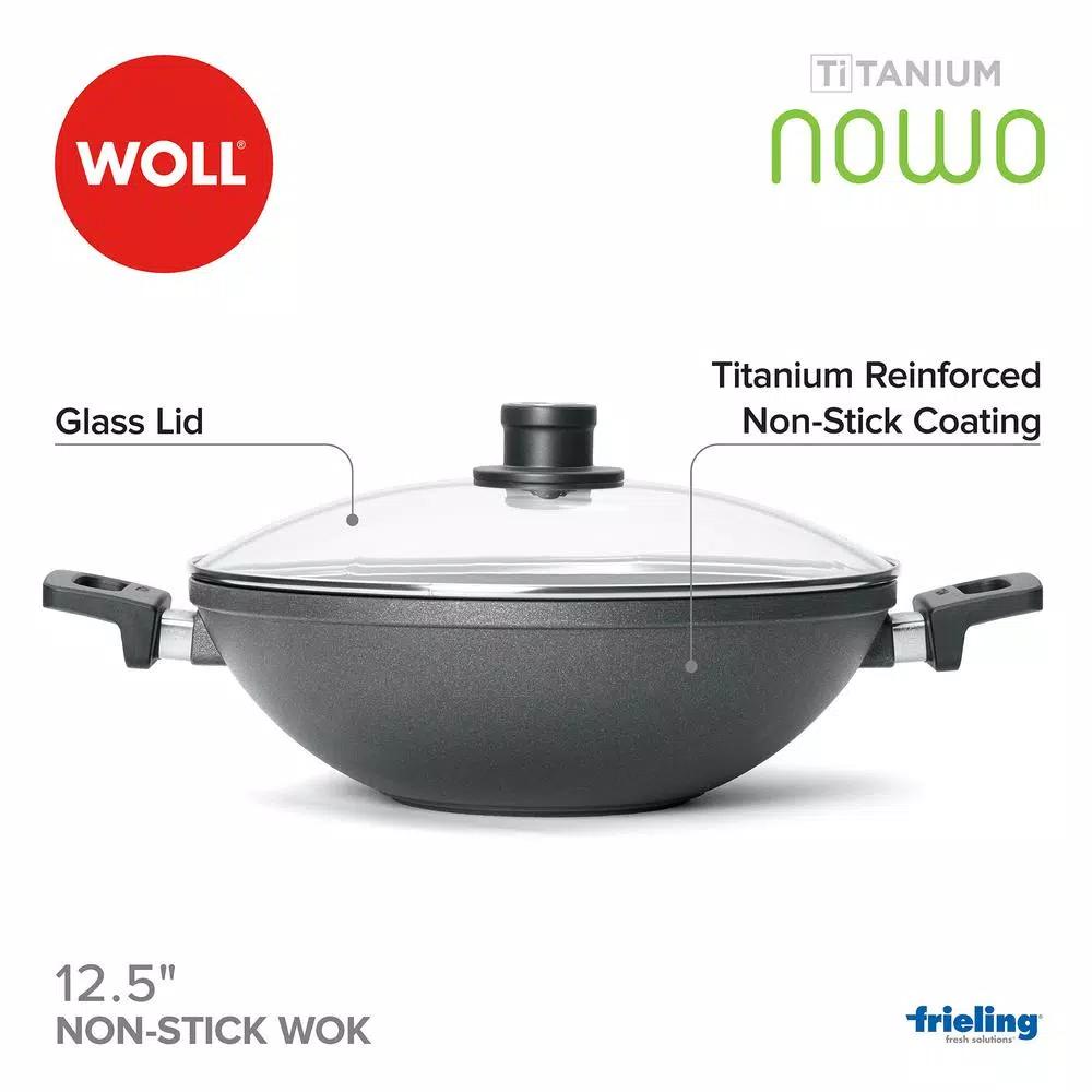 Frieling Woll Nowo 12.5 in. Titanium Reinforced Nonstick Cast Aluminum Wok with Glass Lid