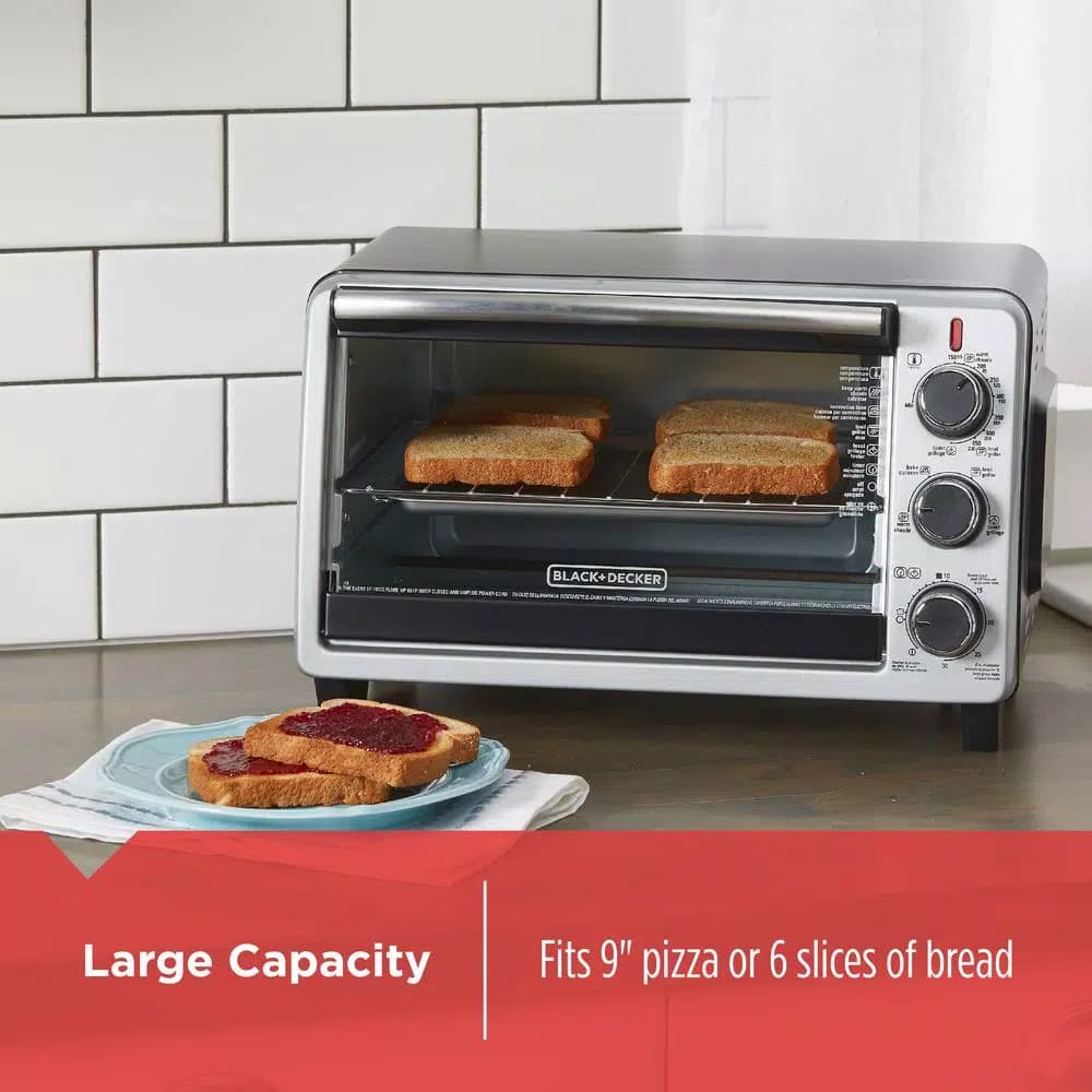 BLACK+DECKER 6-Slice Convection Toaster Oven with Bake, Broil, Toast, and Keep Warm Functions - Black/Stainless Steel