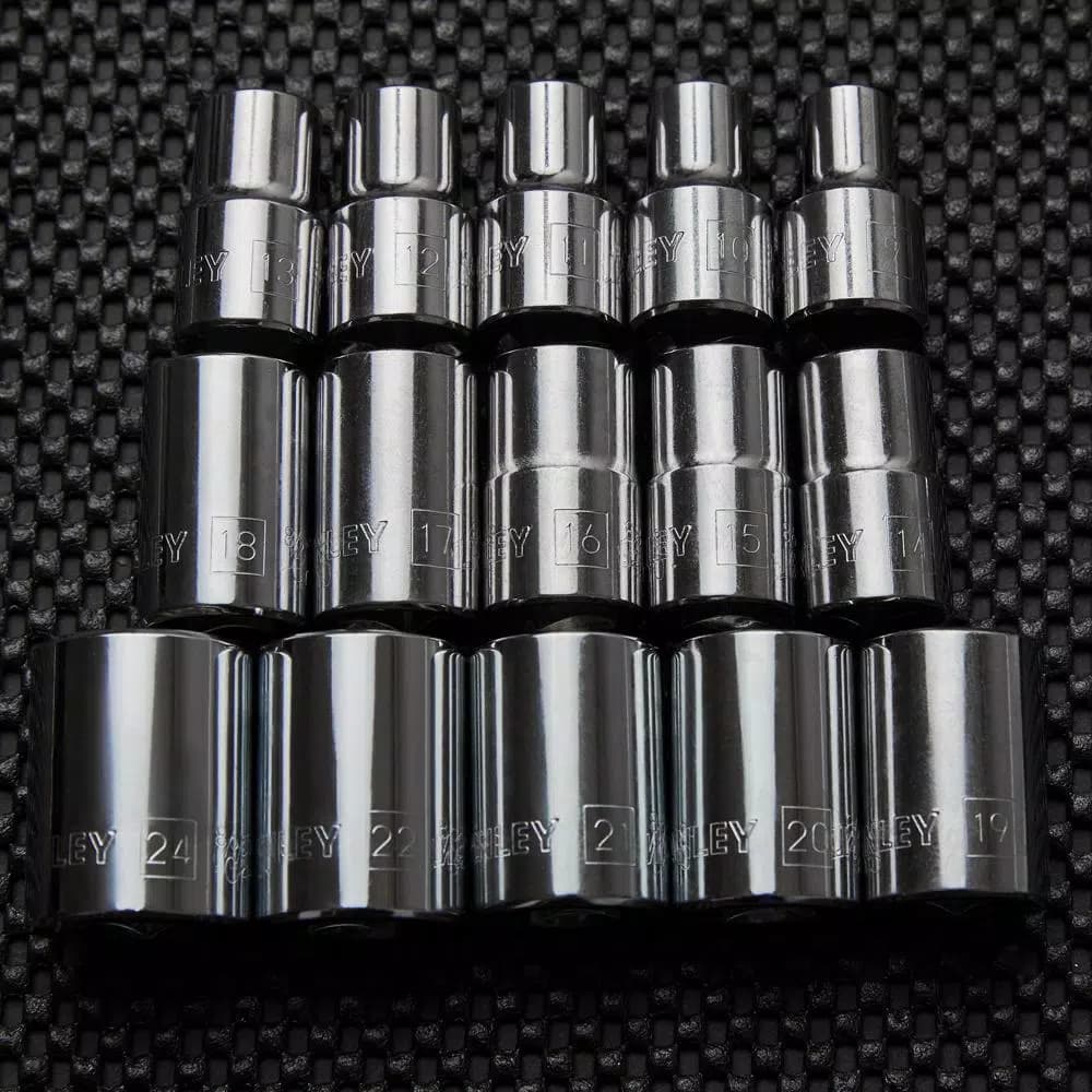 Stanley 15-Piece 1/2 in. Drive Metric Deep Socket Set, 12-Point Professional Grade
