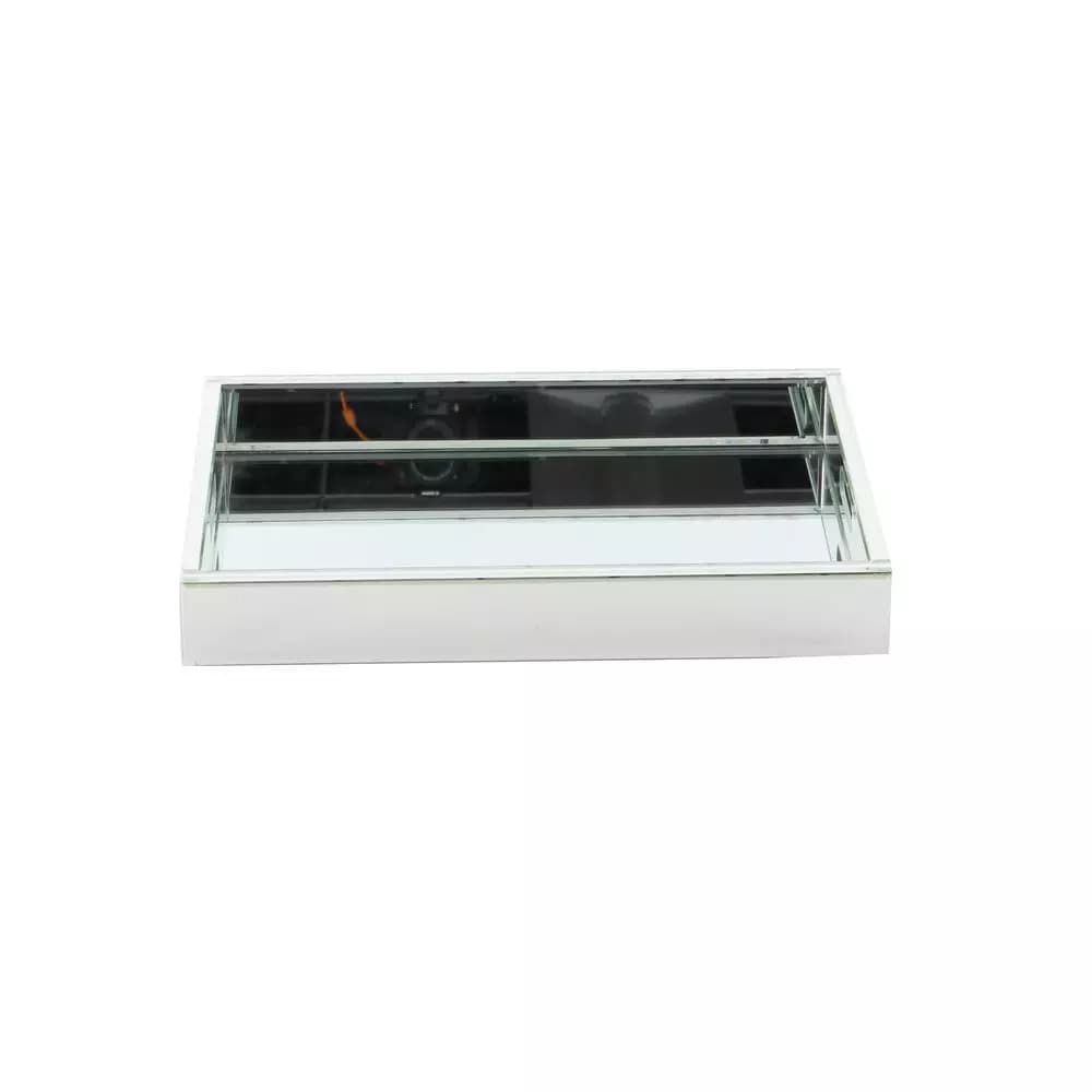 LITTON LANE 18 in. Modern Silver Decorative Mirror Tray with Polished Aluminum Exterior