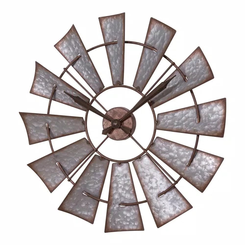 La Crosse Clock 22 in. Metal Windmill Quartz Wall Clock - Rustic Farmhouse Decor
