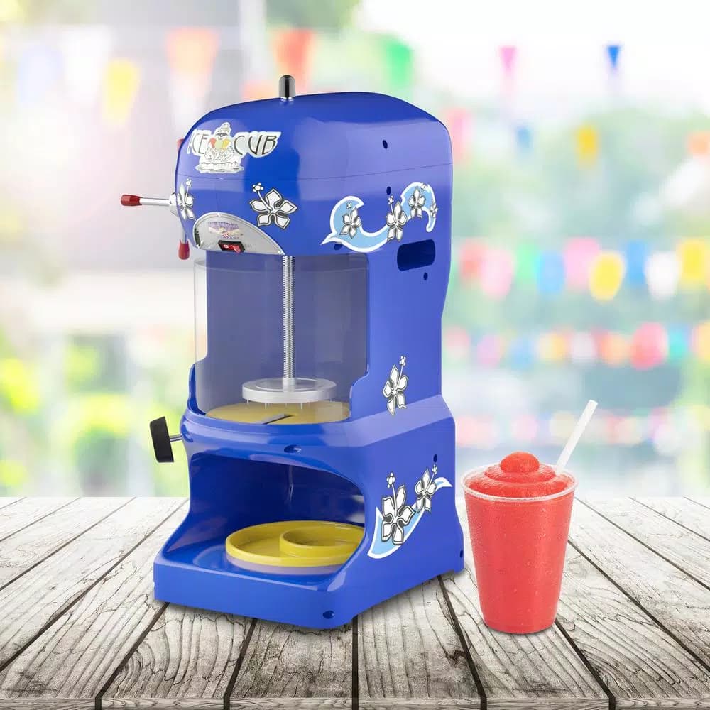Great Northern Popcorn Ice Cub Shaved Ice Machine, 32 oz. Blue Countertop Snow Cone Maker