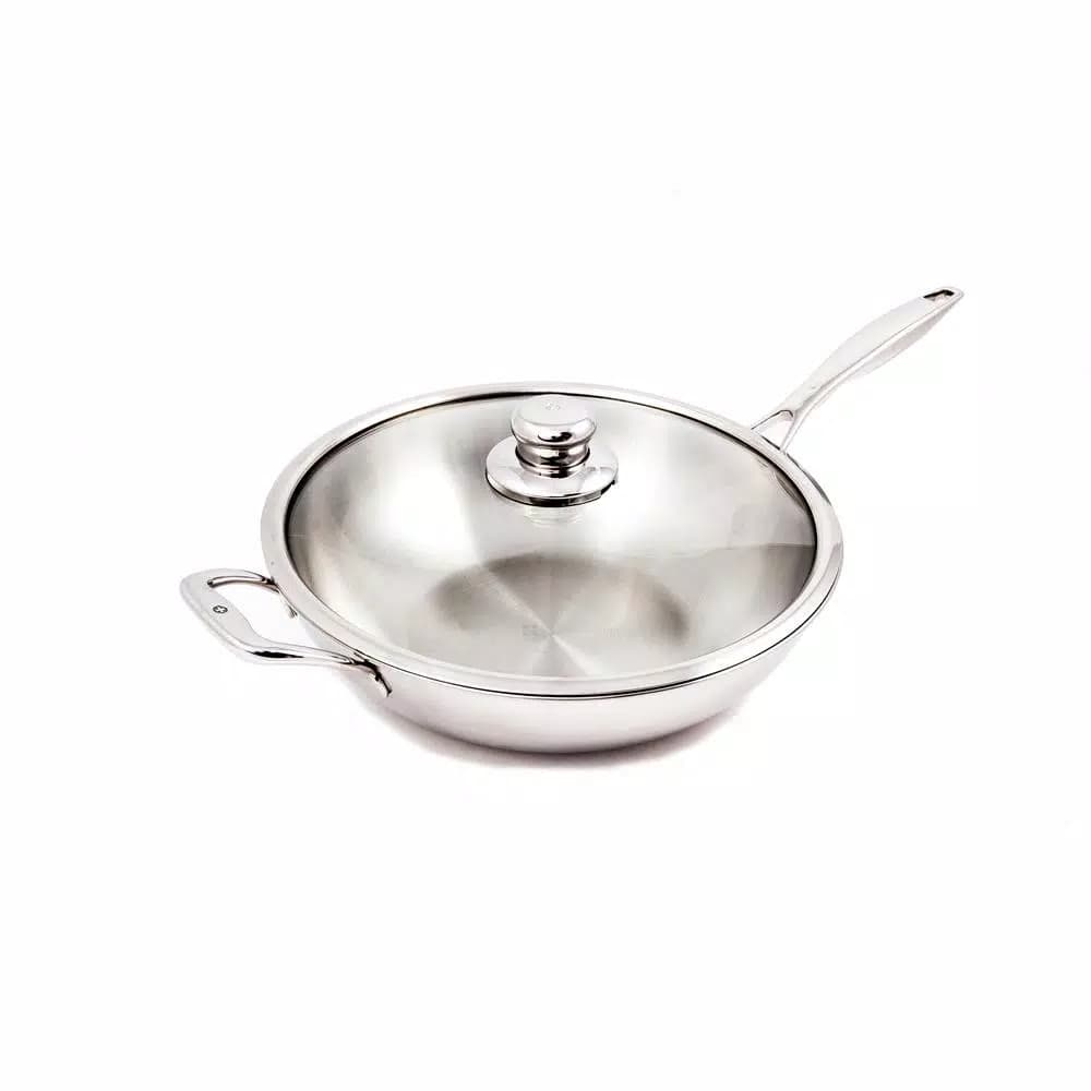 Swiss Diamond Premium Clad 7.9 Qt. Stainless Steel Wok with Tempered Glass Lid