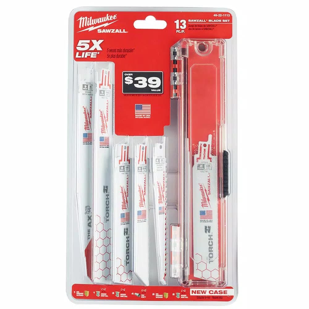 Milwaukee SAWZALL Demolition Reciprocating Saw Blade Set, 18-Piece Wood and Metal Cutting Kit