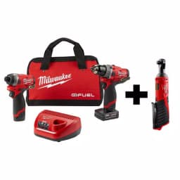 Milwaukee M12 FUEL 12V Li-Ion Brushless Hammer Drill and Impact Driver Combo Kit with M12 3/8 in. Ratchet thumbnail 1