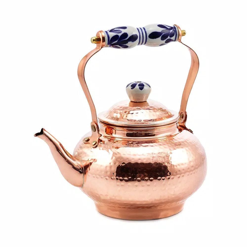 Old Dutch 8-Cup Solid Copper Stovetop Tea Kettle with Hand-Painted Ceramic Handle