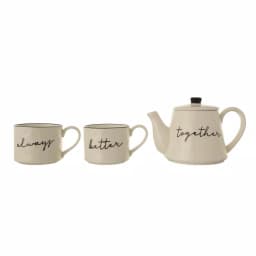 3R Studios White Stoneware Stackable Teapot and 2 Mugs Set, 18 oz. thumbnail 2